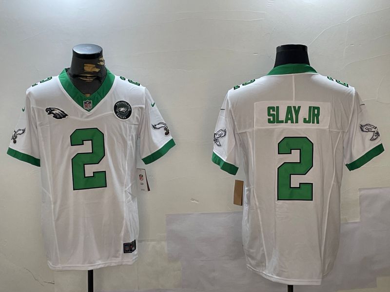 Men Philadelphia Eagles #2 Slay jr White Three generation 2024 Nike Limited NFL Jersey style 4